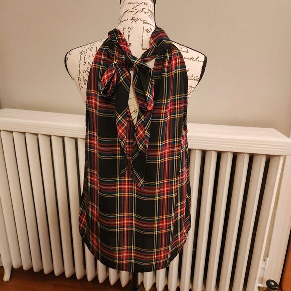 J. Crew Tie Neck Top in Stewart Tartan Plaid, Halter with Bow, Holidays, Sz 8 - Picture 3 of 9